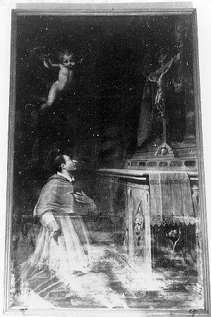 SAN CARLO BORROMEO IN ADORAZIONE DELLA CROCE (dipinto) - ambito Italia settentrionale (sec. XVIII)