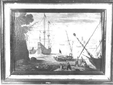 MARINA CON PESCATORI E BARCHE (dipinto) di De Bles Hendrick Met detto Civetta (sec. XVI)