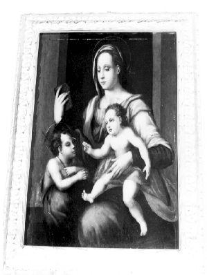 MADONNA CON BAMBINO E SAN GIOVANNINO (dipinto) di Ubaldini Domenico di Barolomeo detto Puligo (fine/inizio secc. XVI/ XVII)