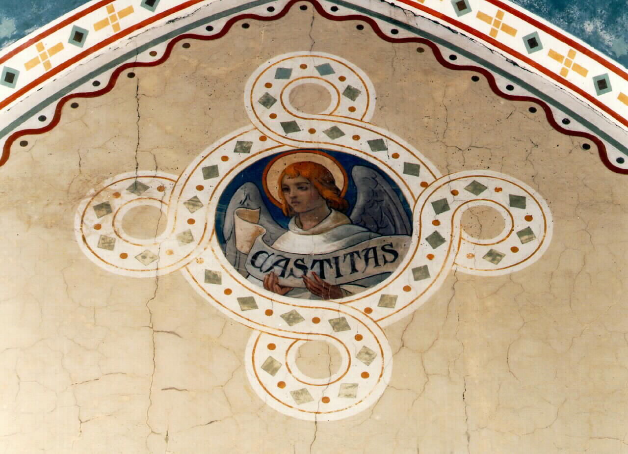 angelo reggicartiglio (dipinto murale) - ambito siciliano (sec. XX)
