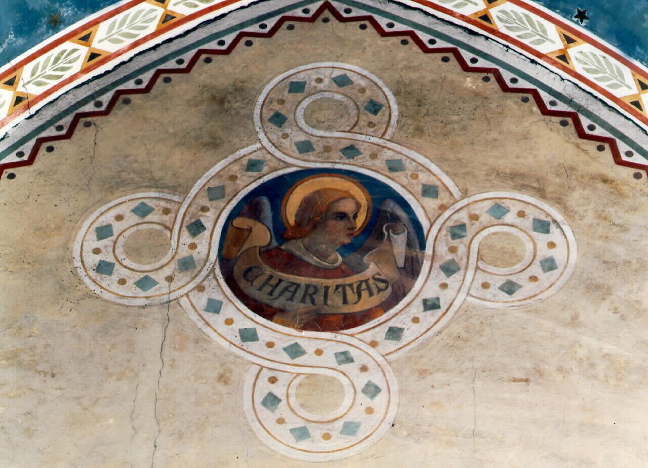 angelo reggicartiglio (dipinto murale) - ambito siciliano (sec. XX)