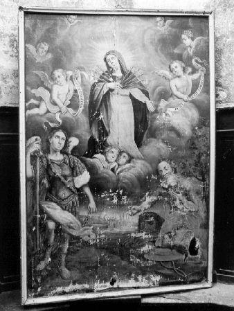 MADONNA ADDOLORATA TRA ANGELI, SAN MICHELE ARCANGELO E SAN GIROLAMO (dipinto) - ambito lucchese (sec. XIX)