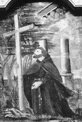 frate orante di fronte a Cristo crocifisso (dipinto) - ambito italiano (sec. XVIII)