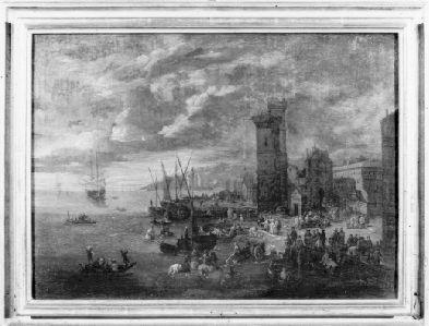 MARINA CON VEDUTA DI CASTEL BRABANTE (dipinto) di Bonvaentura Peeters (cerchia) (inizio sec. XVIII)
