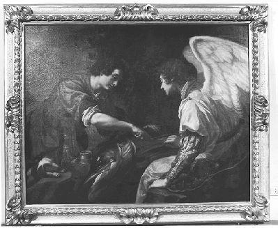 Tobia che porta il pesce e l'angelo (dipinto) di Vignali Jacopo (sec. XVII)
