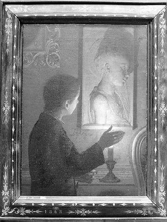 Effetti di luce, Giovinetto che osserva un rilievo alla luce di una candela (dipinto) - ambito italiano (prima metà sec. XX)