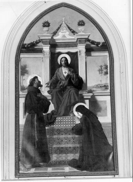 SACRO CUORE DI GESU', CON SAN FRANCESCO E SANTA CHIARA, Sacro Cuore di Gesù (dipinto) di Saltini Pietro (sec. XX)