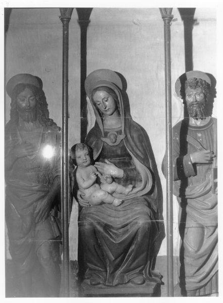 Madonna con Bambino, San Giovanni Battista e San Bartolomeo (gruppo scultoreo) - bottega italiana (metà sec. XVI)