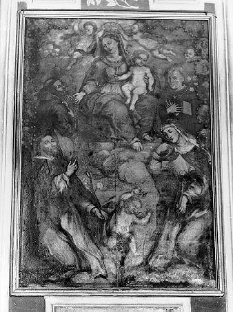 Madonna del Rosario con San Francesco, Sant'Antonio da Padova, San Domenico, Santa Caterina e i misteri del rosario (dipinto) - ambito italiano (sec. XVIII)
