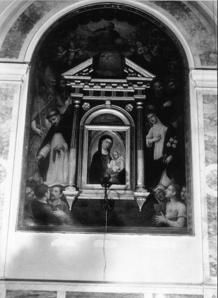 Adorazione del Rosario, Dio Padre in gloria tra angeli e santi (dipinto, opera isolata) di Daddi Cosimo (attribuito) (fine/inizio secc. XVI/ XVII)