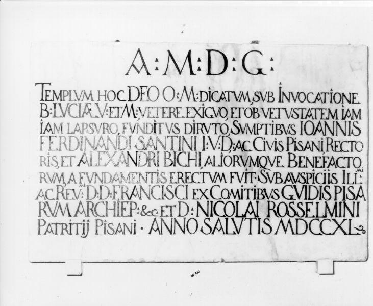 lapide, opera isolata - ambito pisano (sec. XVIII)