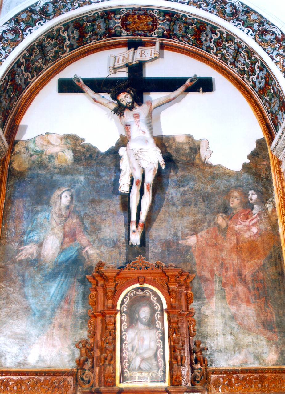 Madonna con San Giovanni evangelista e pia donna (dipinto murale) - ambito siciliano (Prima metà sec. XVIII)