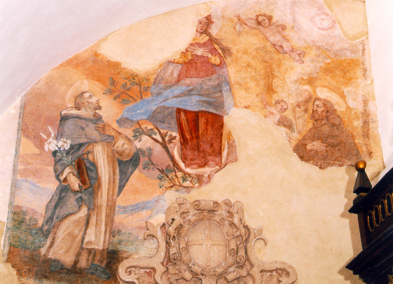 apparizione della Madonna Immacolata a San Francesco d'Assisi e a San Domenico (dipinto murale) - ambito siciliano (Metà sec. XVIII)