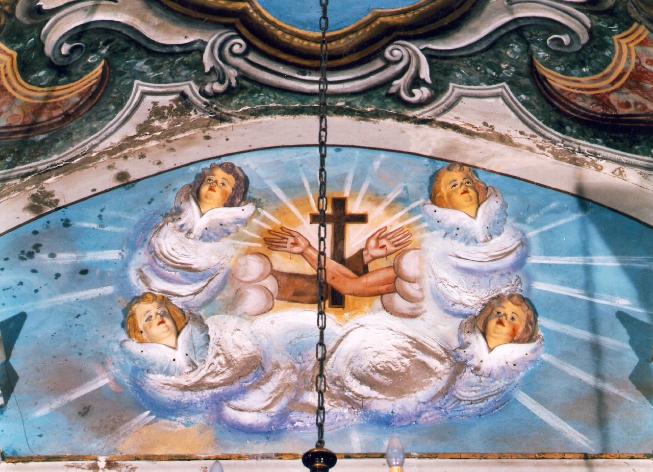 emblema dell'ordine francescano tra cherubini (decorazione a rilievo) - ambito siciliano (Seconda metà sec. XVIII)