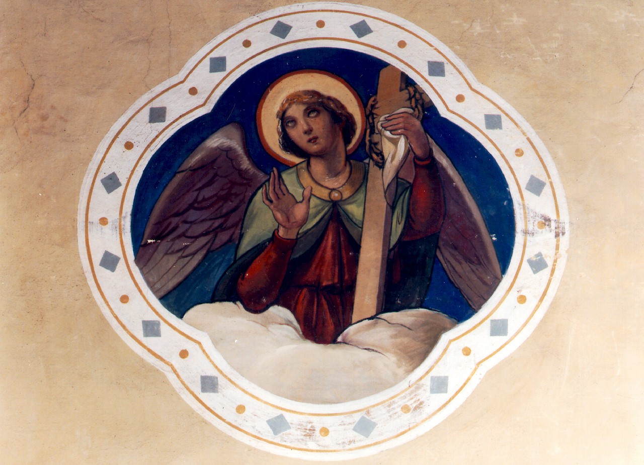 angelo con croce e corona di spine (dipinto murale) - ambito siciliano (sec. XX)
