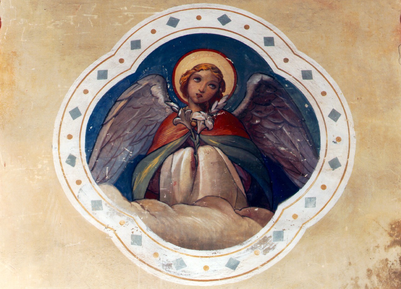 angelo con giglio (dipinto murale) - ambito siciliano (sec. XX)