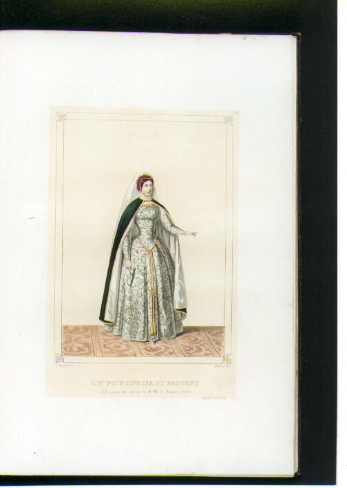 personaggio del torneo di Caserta nel carnevale del 1846 (stampa a colori) di Mariani Gregorio (sec. XIX)