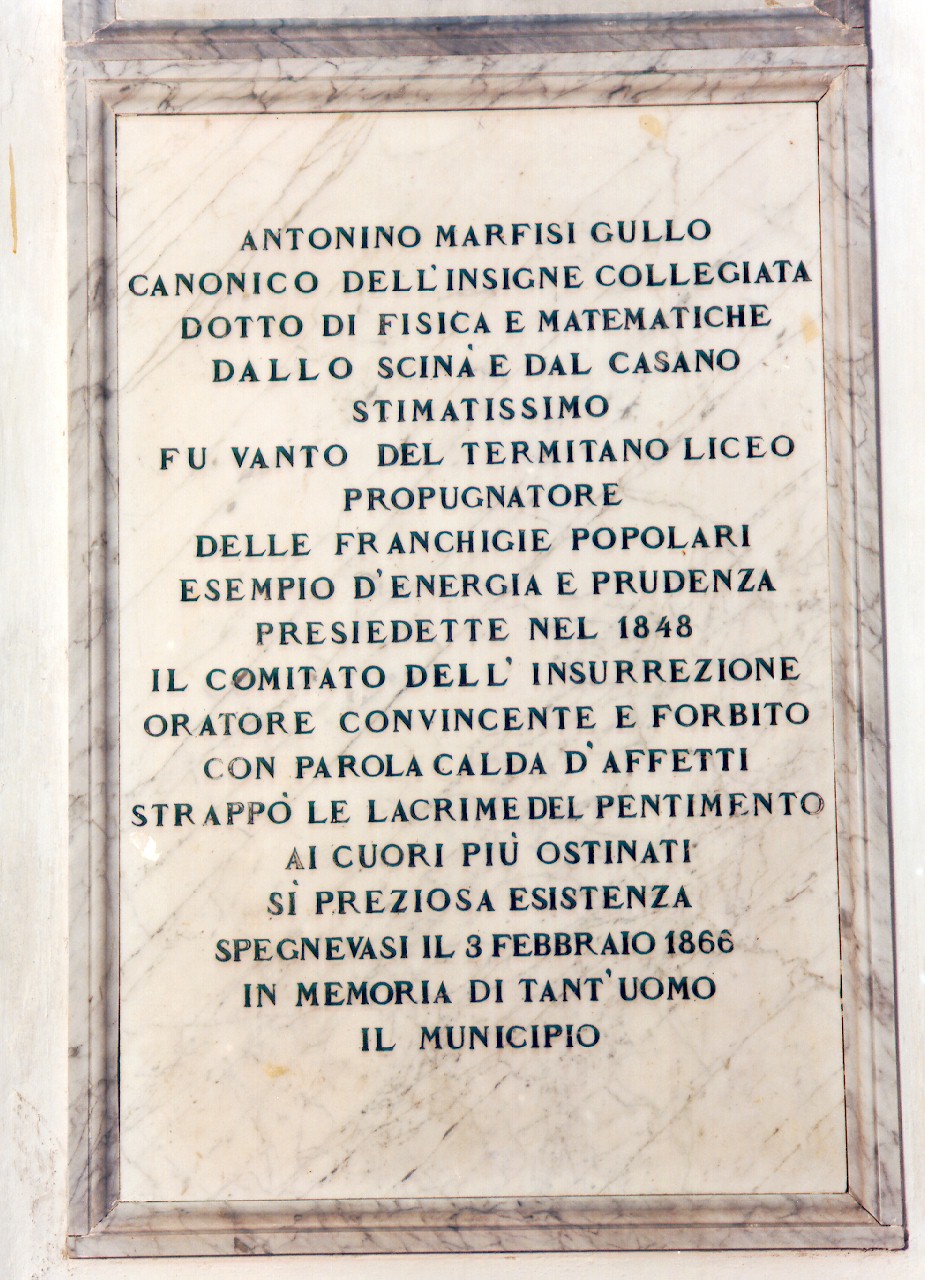 lapide commemorativa - ambito siciliano (sec. XIX)