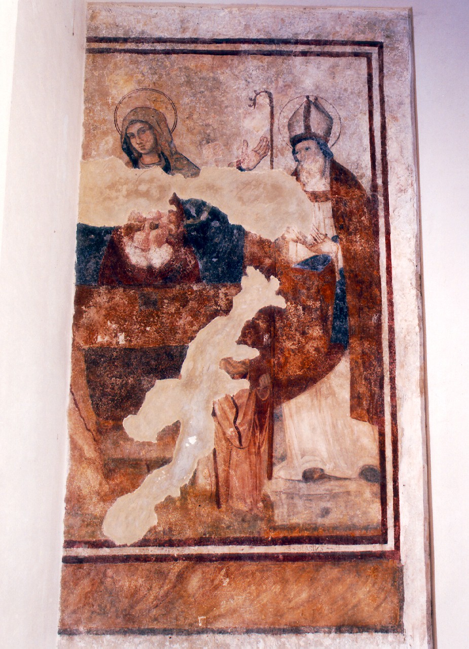 Madonna con Bambino, San Giovannino e San Biagio (dipinto murale) - ambito siciliano (Seconda metà sec. XV)