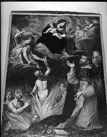 Madonna del Rosario San Domenico e Santa Caterina intercedono per le anime del purgatorio (dipinto) - ambito italiano (sec. XVII)