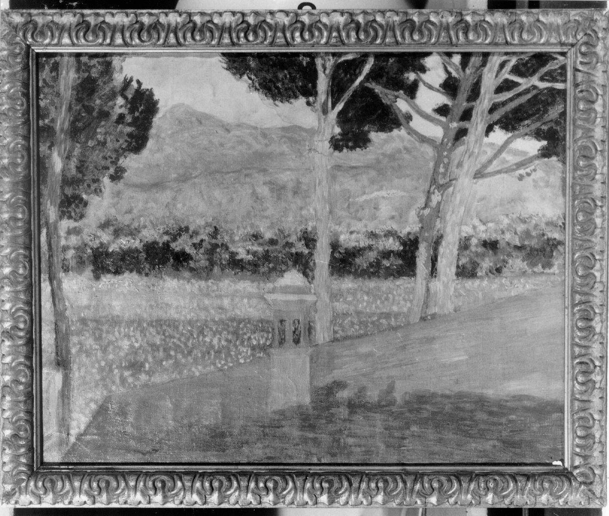 PAESAGGIO CON TETTO ROSSO (dipinto) di Cristiani Giuseppina (primo quarto sec. XX)