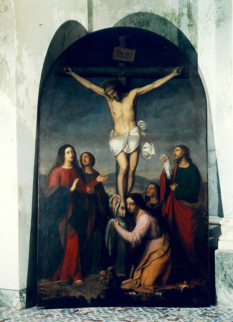 crocifissione di Cristo con la Madonna, San Giovanni evangelista e le piedonne (dipinto) - ambito siciliano (Prima metà sec. XIX)