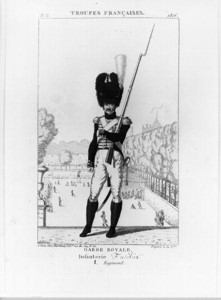 Troupes francaises. Garde Royale, infanterie fusilien 1. Regiment, l'esercito francese (stampa) - ambito francese (sec. XIX)