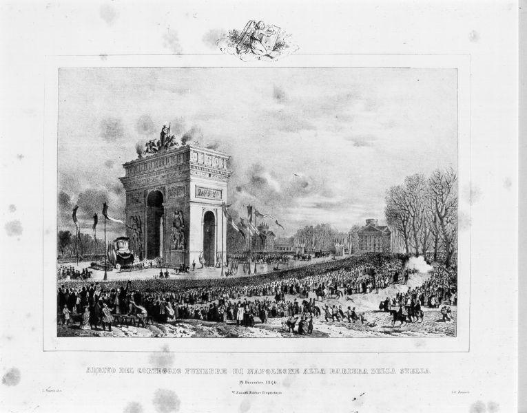 arrivo del corteo funebre di Napoleone alla barriera della stella (stampa) di Aureli Lodovico (metà sec. XIX)