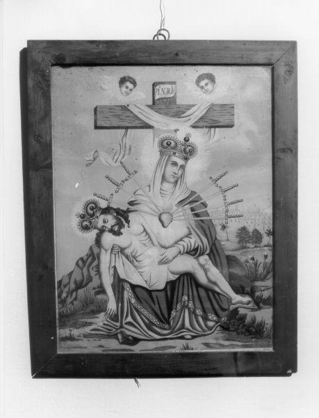 Ges- nei ginocchi di Maria, Madonna con il cuore trafitto da spade e Ges- incoronato (stampa) (ultimo quarto sec. XIX)