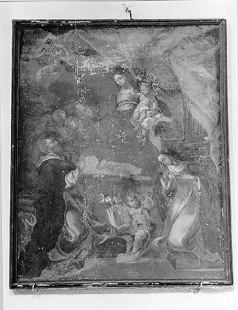 MADONNA DEL ROSARIO CON SAN DOMENICO E SANTA CATERINA DA SIENA (dipinto) - ambito italiano (sec. XVIII)