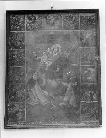 MADONNA DEL ROSARIO CON SANTI DOMENICANI E MISTERI DEL ROSARIO (dipinto) - ambito italiano (sec. XIX)