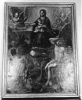 MADONNA CON BAMBINO TRA SAN ROCCO E SAN SEBASTIANO (dipinto) - ambito toscano (sec. XVII)