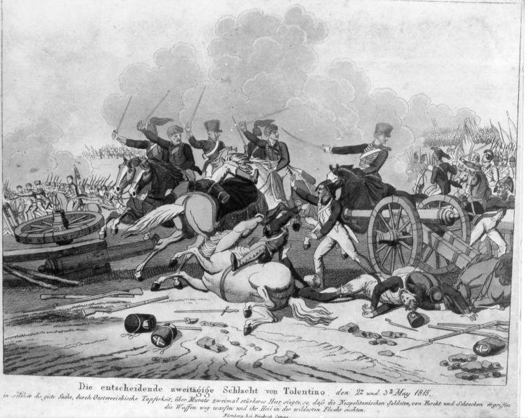 Die entscheidende zweitagige schlacht Von Tolentino, scena di battaglia (stampa) - ambito tedesco (prima metà sec. XIX)