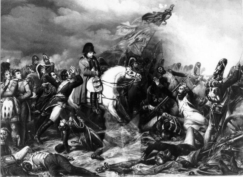 Battaille de Waterloo, scena di battaglia (stampa) di Bougeard (prima metà sec. XIX)