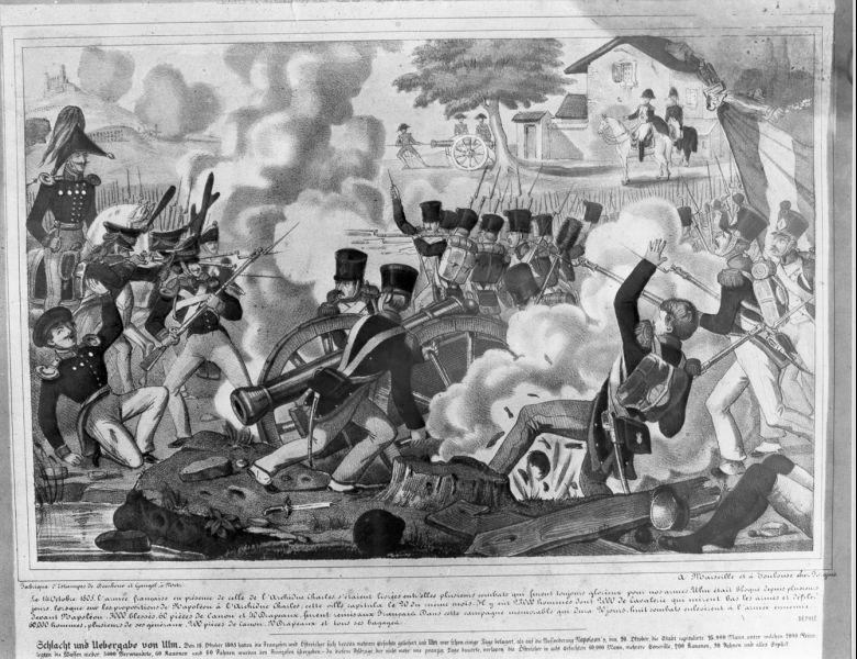 Battaglia di Ulm, scena di battaglia (stampa) di Dembour Adrien, Gangel, Forgues (sec. XIX)
