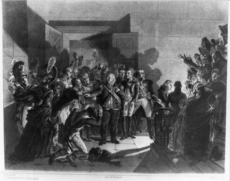 partenza di Luigi XVII (stampa) di Bougeard (fine/inizio secc. XVIII/ XIX)