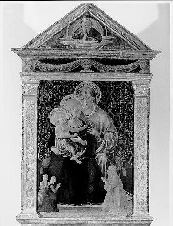 S. Anna Metterza, S. Anna, la Madonna e il Bambino e devoti; in alto Dio padre e la colomba dello Spirito Santo (dipinto) di Benozzo di Lese detto Benozzo Gozzoli (e aiuti) (seconda metà sec. XV)
