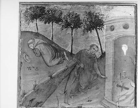 San Galgano assalito da un lupo, Storie della vita di San Galgano (dipinto) di Andrea di Bartolo (sec. XIV)