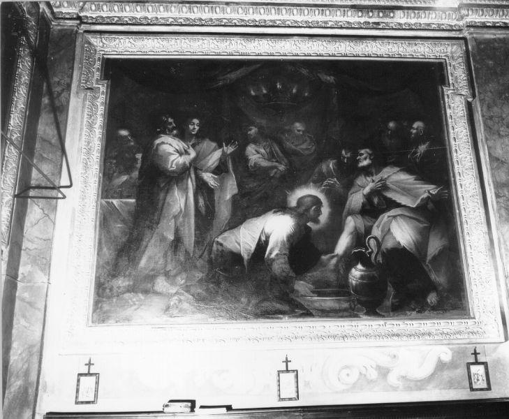 Cristo lava i piedi degli apostoli (dipinto, elemento d'insieme) di Brugieri Domenico (sec. XVIII)