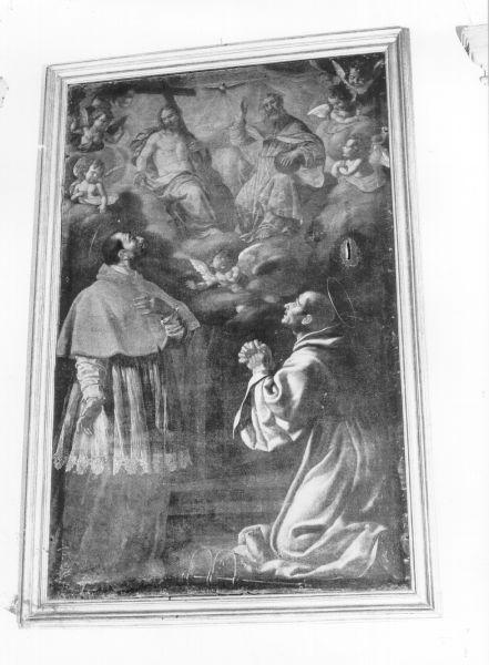 Trinità, San Carlo Borromeo e San Leonardo (dipinto) di Ferrucci Giovanni Domenico (sec. XVII)