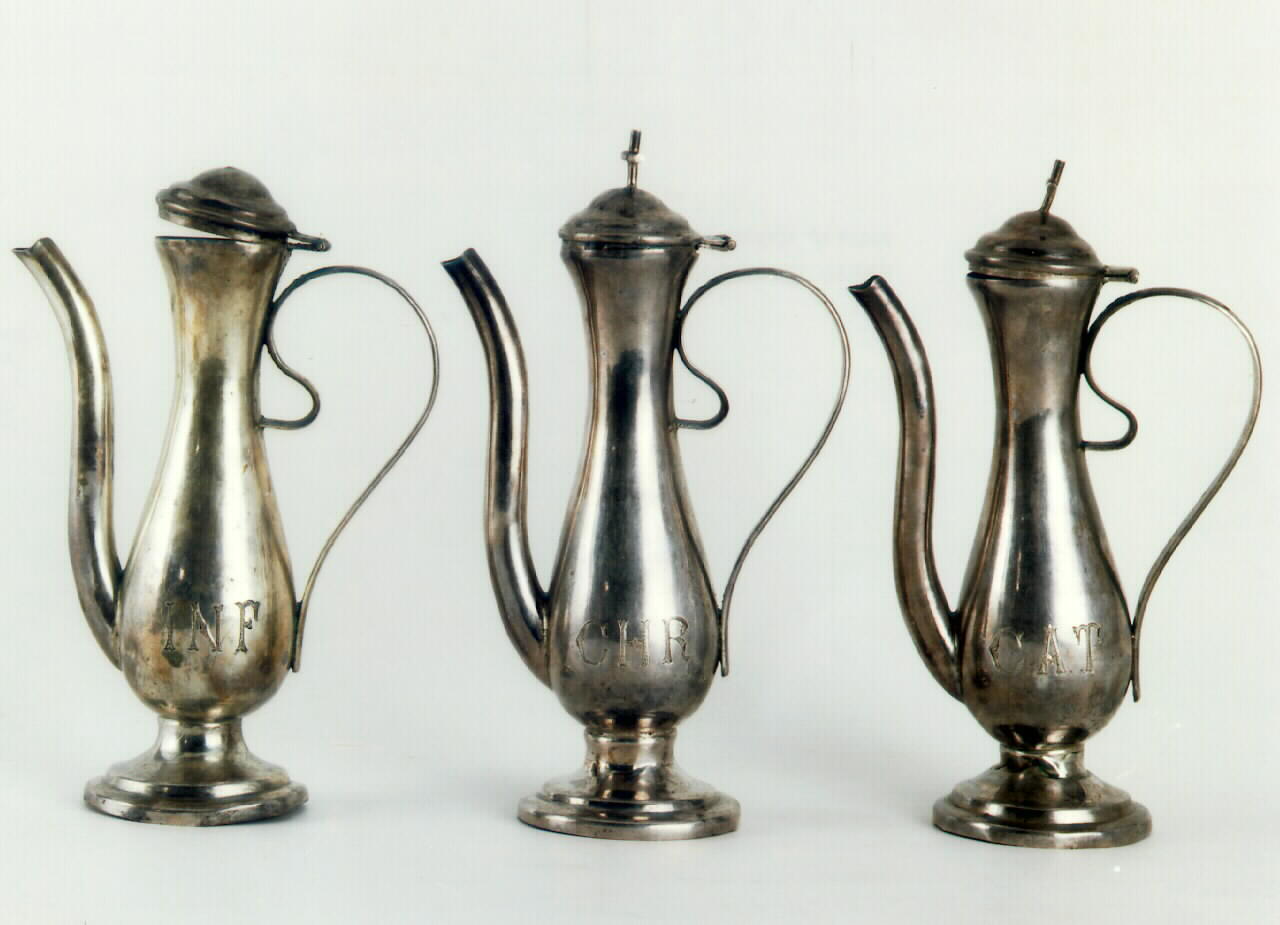 vasetti per oli santi, serie - bottega siciliana (Fine/inizio secc. XIX/ XX)