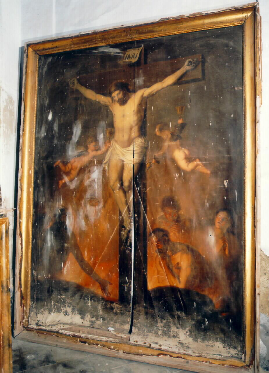 Cristo crocifisso intercede per le anime del purgatorio (dipinto) - ambito siciliano (Seconda metà sec. XIX)
