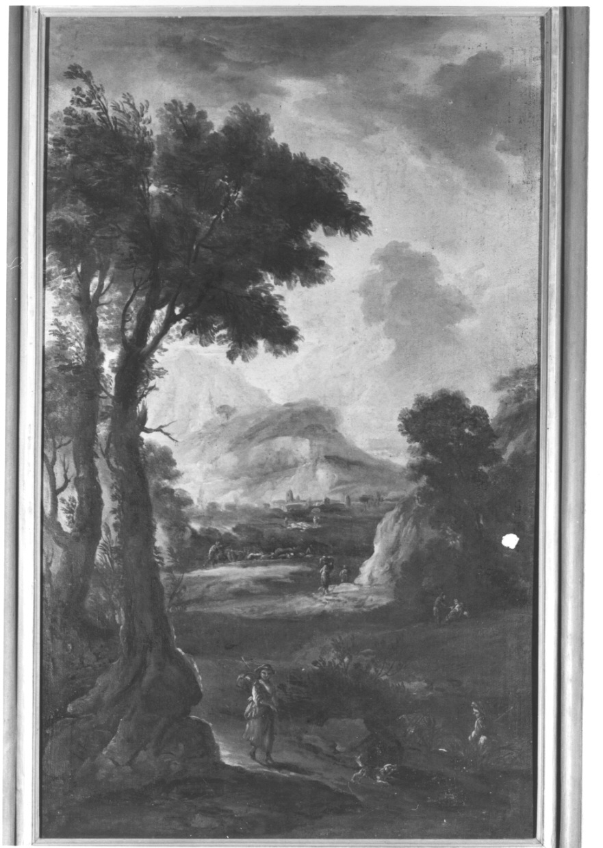 paesaggio con pastori e viandante (dipinto, opera isolata) di Cignaroli Scipione (maniera) (terzo quarto sec. XVIII)