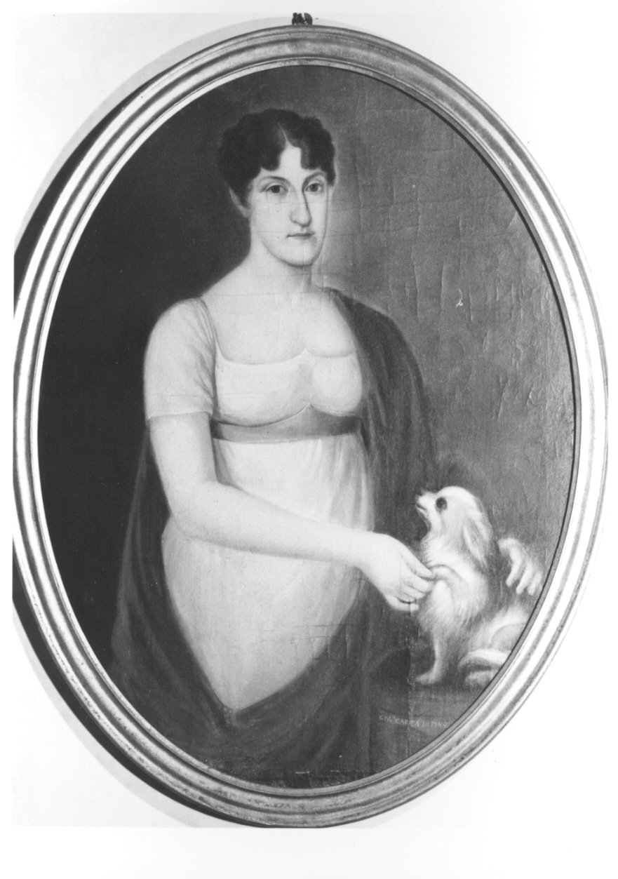 ritratto di Maria Cristina di Borbone con cagnolino (dipinto, opera isolata) di Carta Giuseppe (primo quarto sec. XIX)