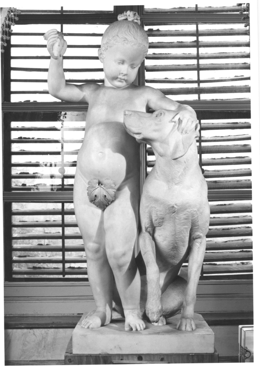 bambina che gioca con il cane (scultura, opera isolata) di Marocchetti Carlo (secondo quarto sec. XIX)