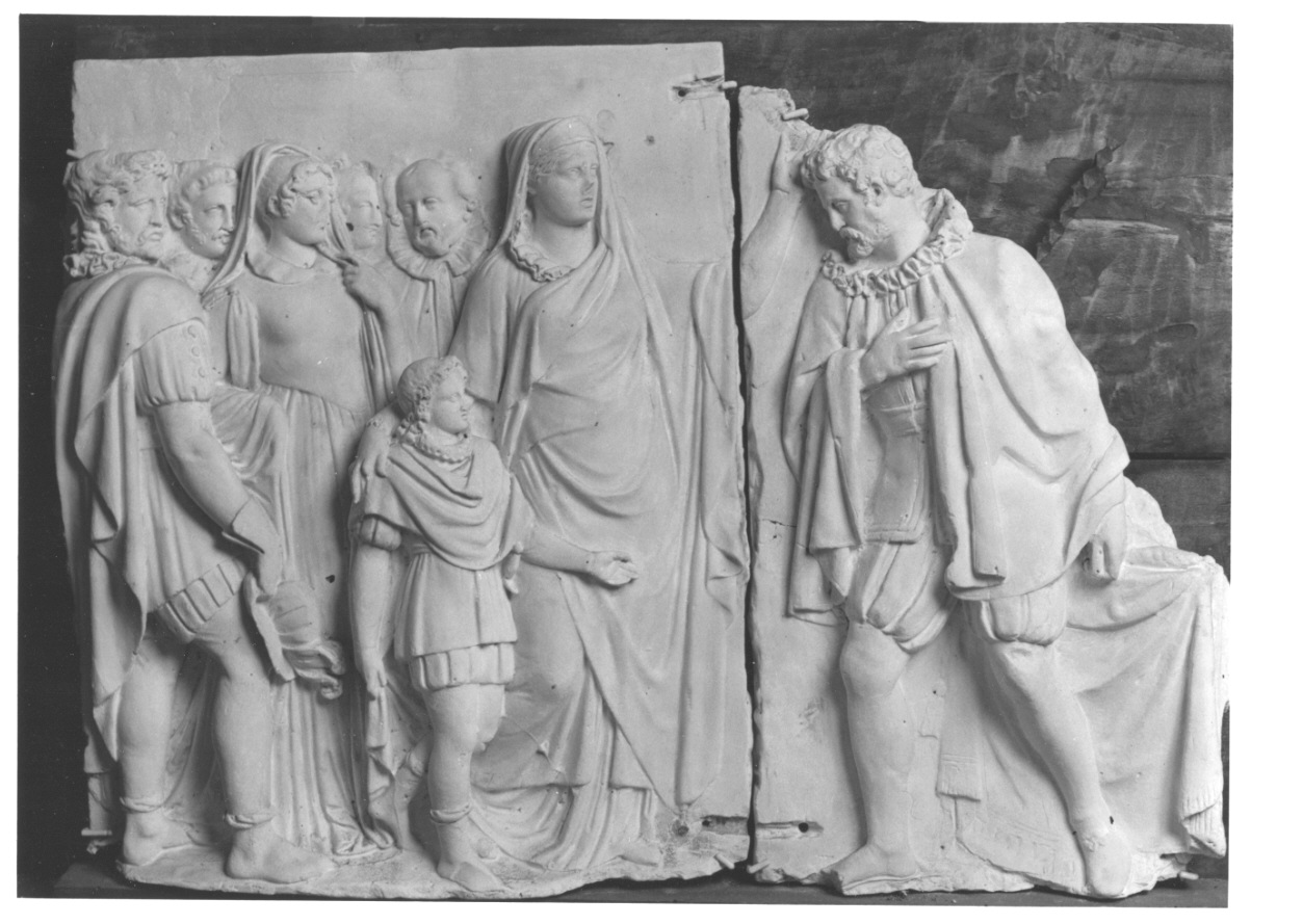 Yolant di Francia presenta il figlio Filiberto I al duca di Borgogna (rilievo, opera isolata) di Cacciatori Benedetto (secondo quarto sec. XIX)