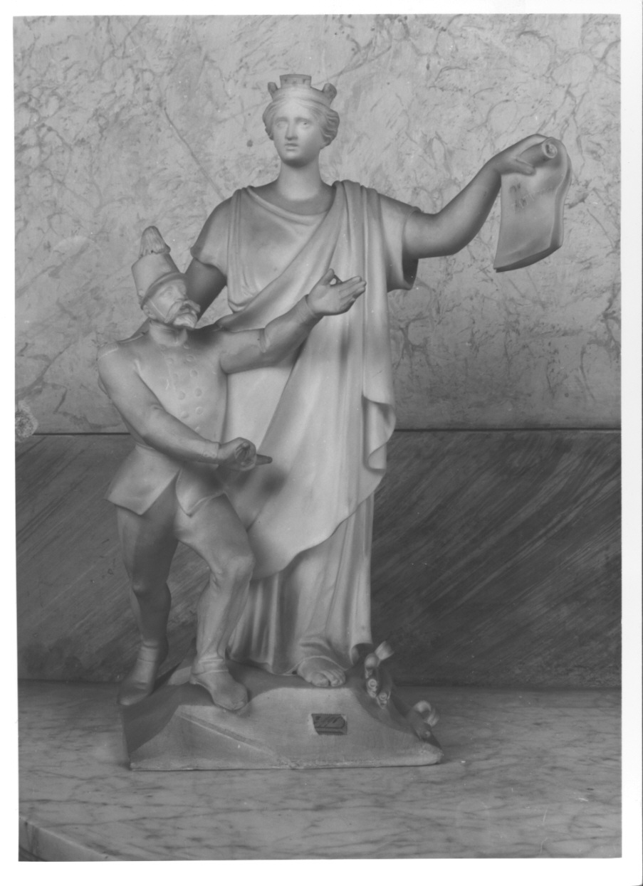 il Piemonte, Italia con lo statuto e soldato (gruppo scultoreo, elemento d'insieme) di Butti Stefano (metà sec. XIX)