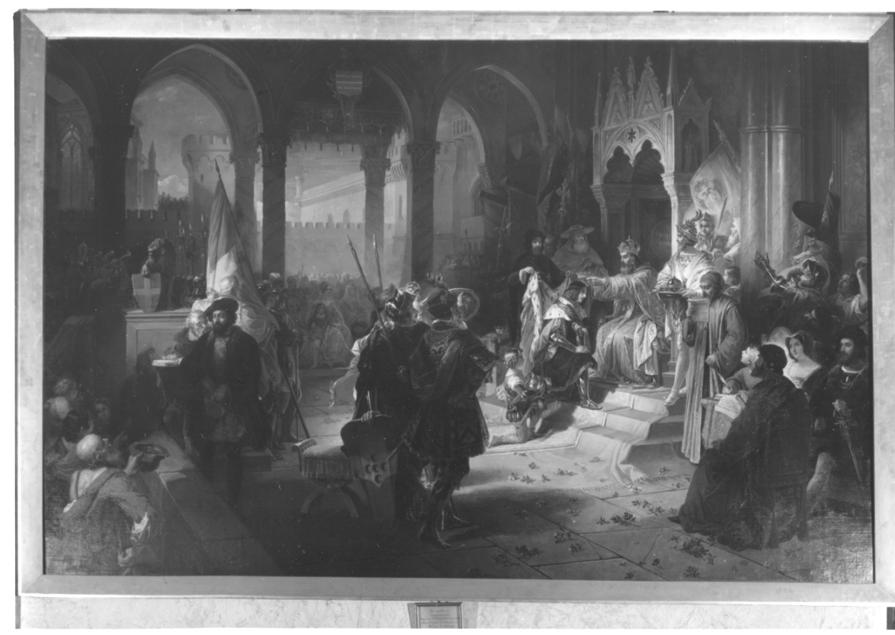 Sigismondo imperatore incorona a Chambery Amedeo VIII primo duca di Savoia (dipinto, opera isolata) di Cavalleri Ferdinando (metà sec. XIX)