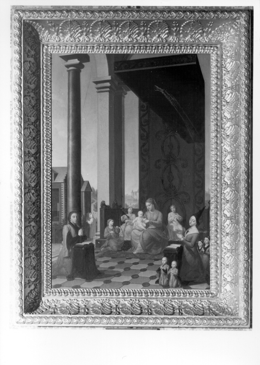 famiglia in preghiera davanti alla Madonna con Bambino (dipinto, opera isolata) - ambito tedesco (secondo quarto sec. XIX)