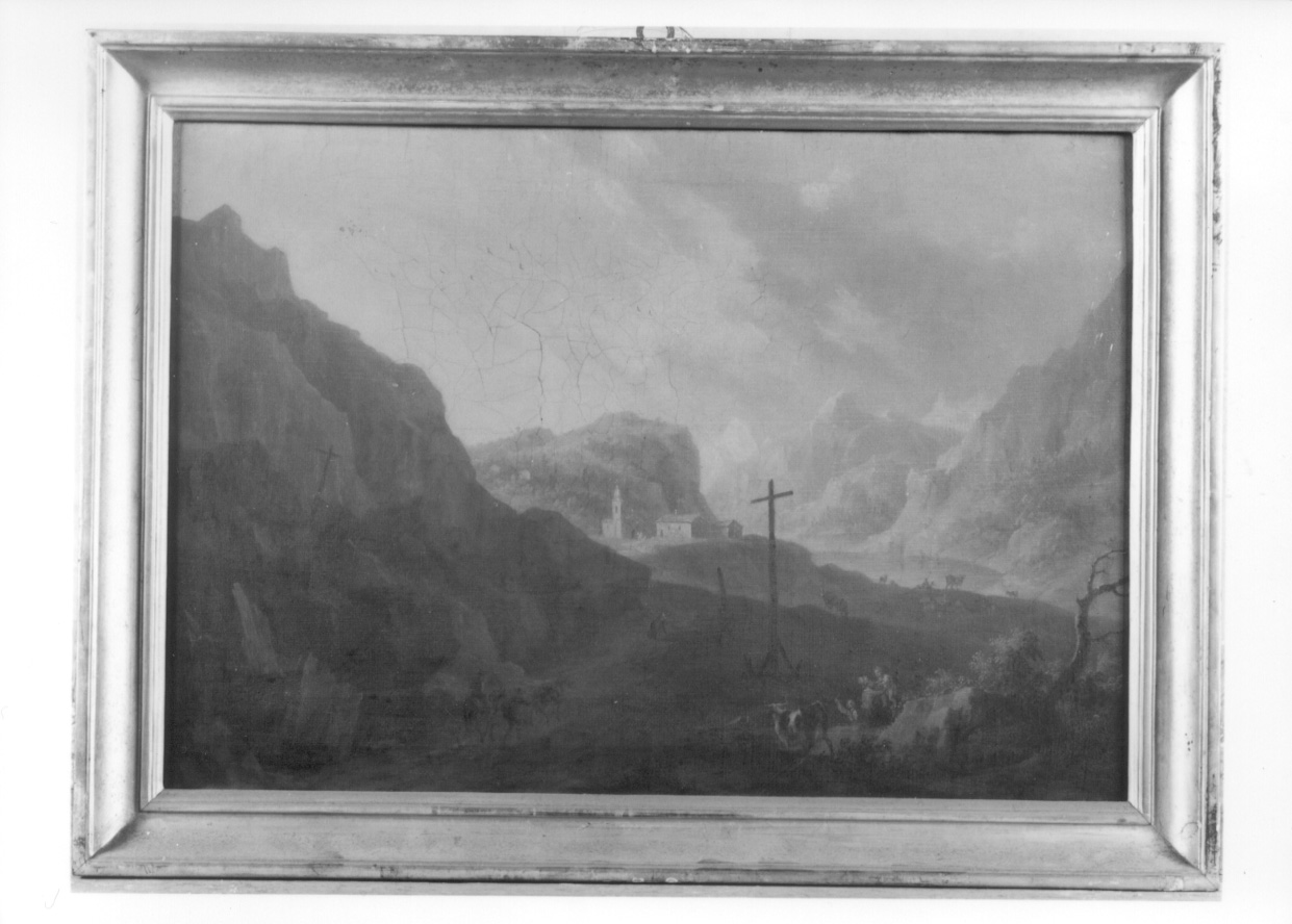 veduta di Moncenisio venendo da Lansborgo verso la Gran Croce, veduta di Moncenisio (dipinto, opera isolata) di Cignaroli Angelo (secondo quarto sec. XIX)